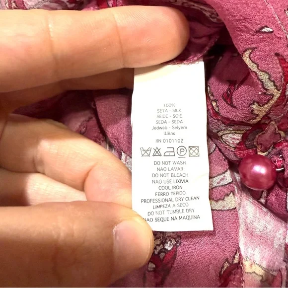 Stefanel VTG Y2K Silk Sheer Paisley Blouse Lace Trim Pearl Romantic Whimsical S - Picture 8 of 11